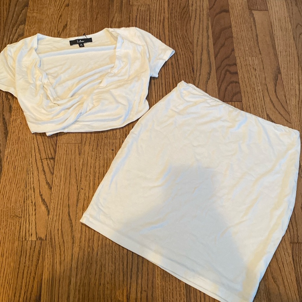 White Crop top skirt set Lulus